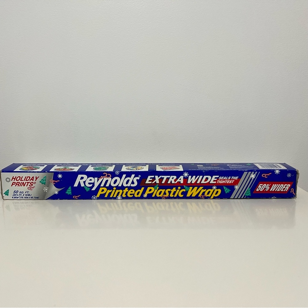VINTAGE Reynolds Printed Plastic Wrap Christmas Holiday Prints Extra Wide 50sq